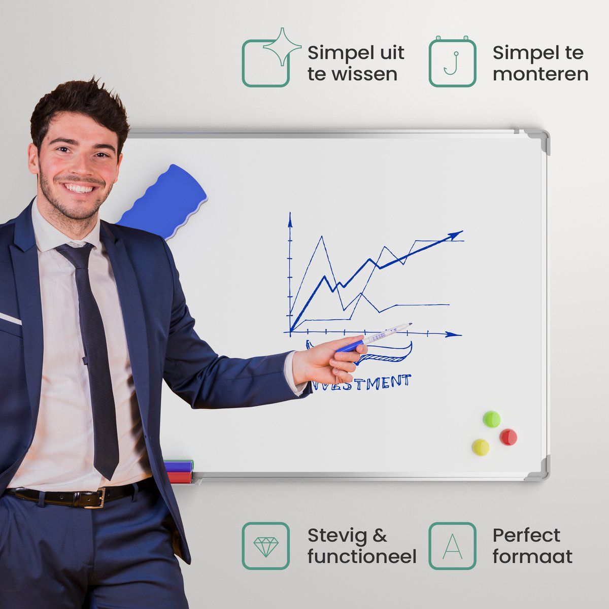 Avalo Whiteboard 60x90 cm - Magnetisch - 14 in - Wit
