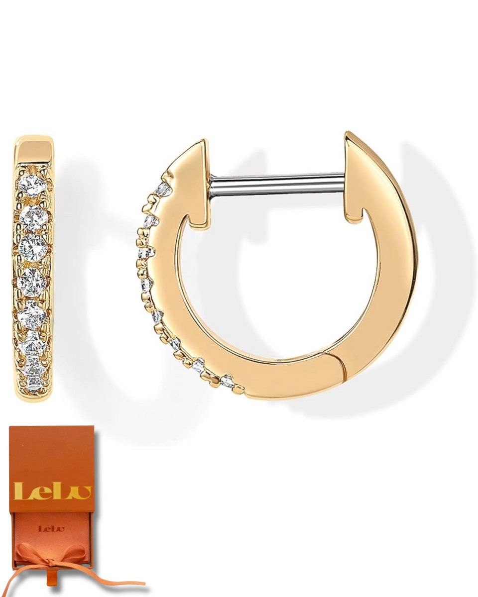 LeLu Oorringen - Cuff Oorhangers - Goldplated - Zirkonia Kristallen - Goudkleurig - 12mm