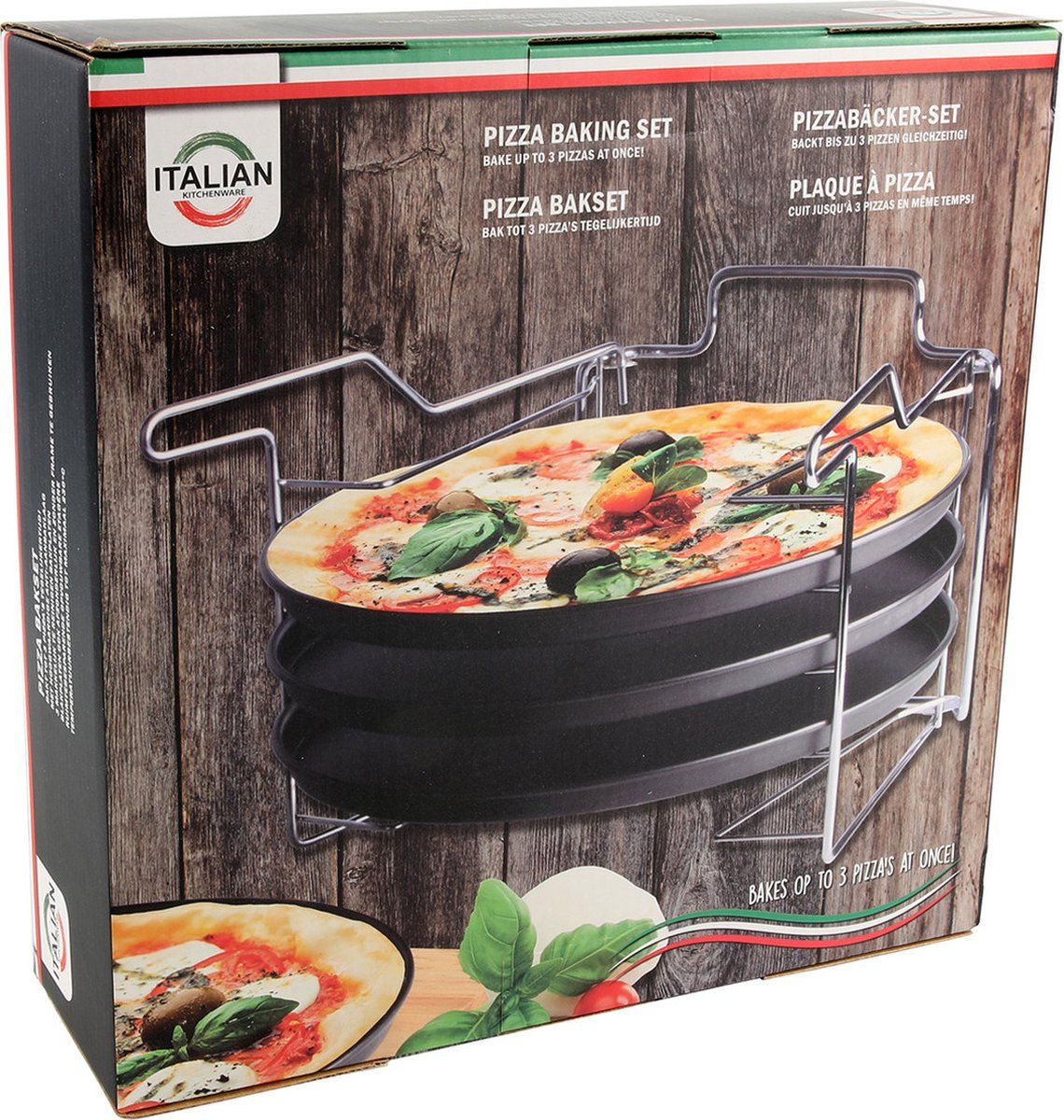 Merkloos Pizzaplaat - Bakset Met 3 Bakplatenø 29 Cm - Voor 3 Pizza's Tegelijk - Zwart (3 Stuks)