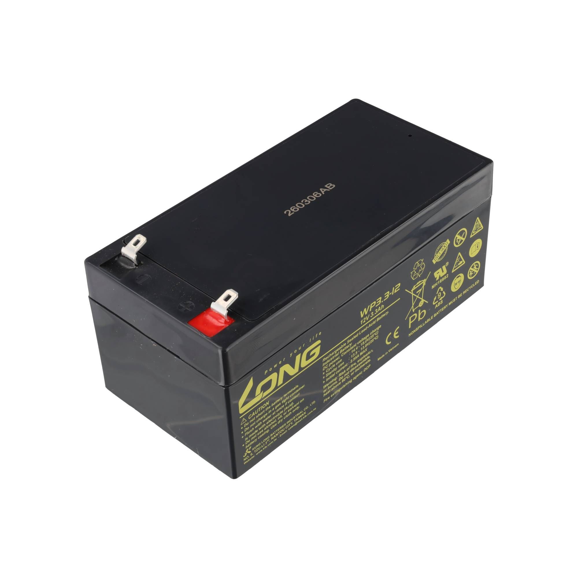 Kung Long WP3.3-12 - Loodaccu 12V 3300mAh - Faston 4.8mm contacten