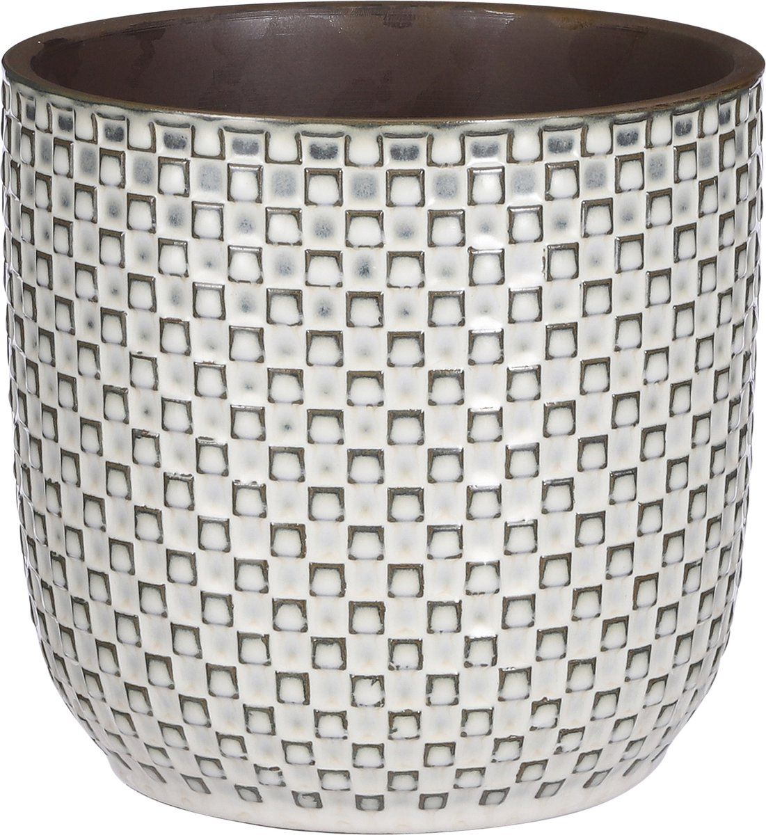Mica Decorations Daan - Bloempot - Speels Vierkantjespatroon - Wit - H17, 5 XØ19 Cm