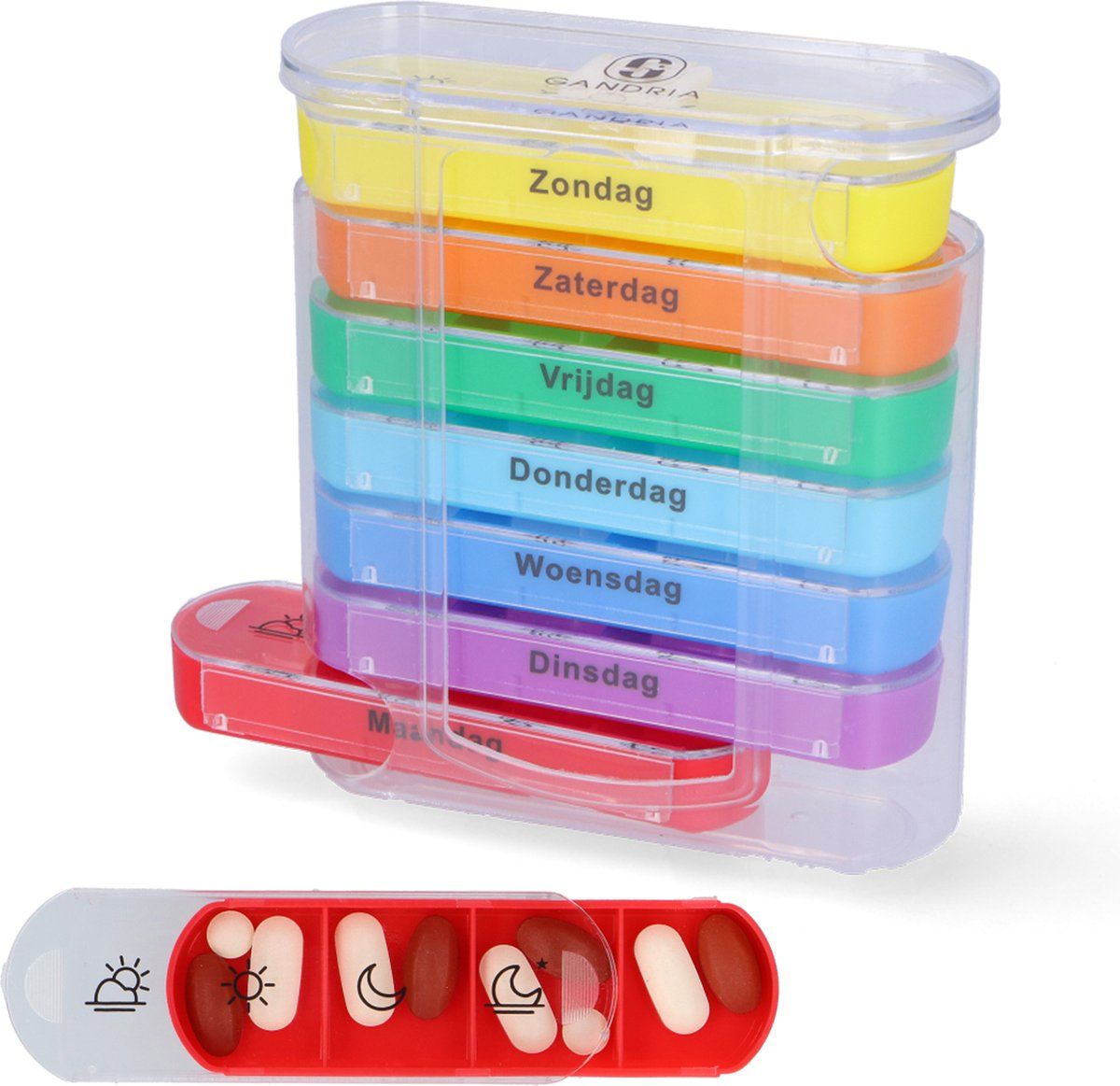 Gandria Pillendoos 7 Dagen - Medicijndoos Met 28 Compartimenten - Stevige Sluiting - Multicolour