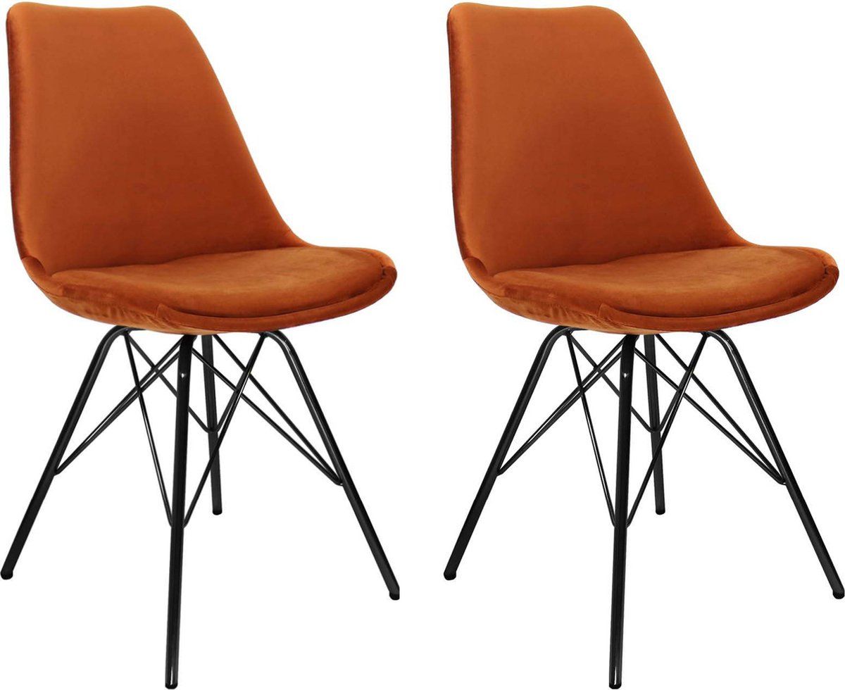 Kick Kuipstoel Velvet Oranje - Zwart Frame | Set Van 2