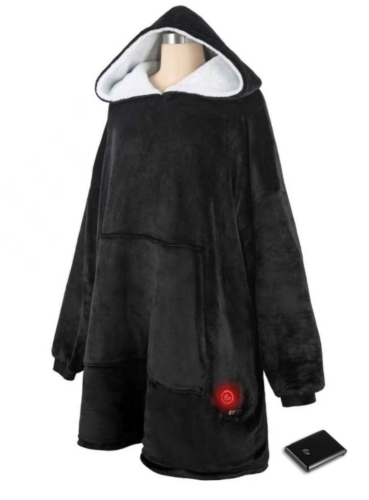 Saaf Verwarmde Hoodie Deken - Snuggle Hoodie - 3 Warmtestanden - Zwart Polyester