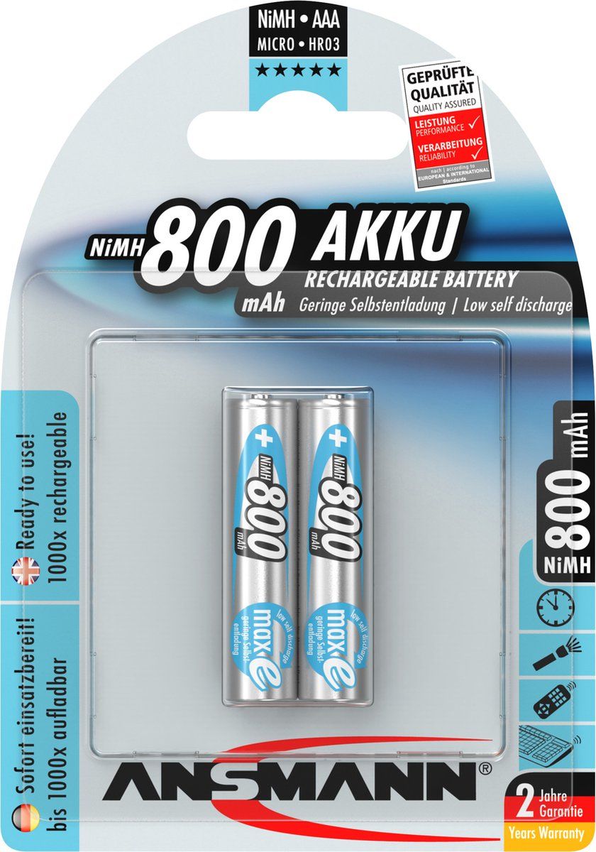 Ansmann NiMH Batterij Type 900 Micro 800mAh Blisterverpakking Van 2