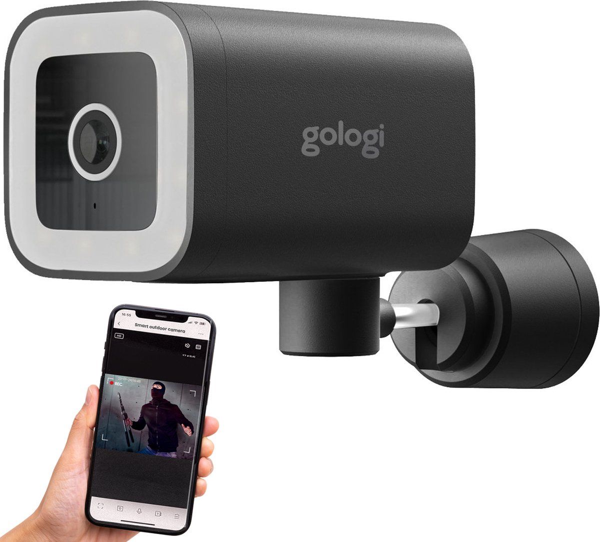 Gologi Premium Outdoorcamera - Buitencamera Met Nachtzicht 4MP - Geluid En Bewegingsdetectie - Zwart