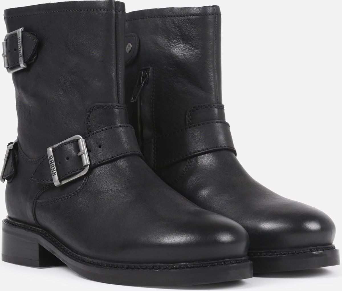 Bronx New Tough - Enkellaarzen - Blokhak - Gewaxt Nubuck Leer - Zwart - Maat 37