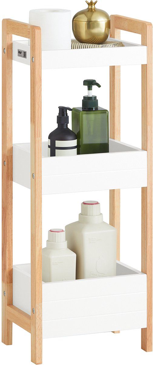 SoBuy FRG226-WN - Badkamerrek - 3 opbergvakken - Natuurlijke houtlook