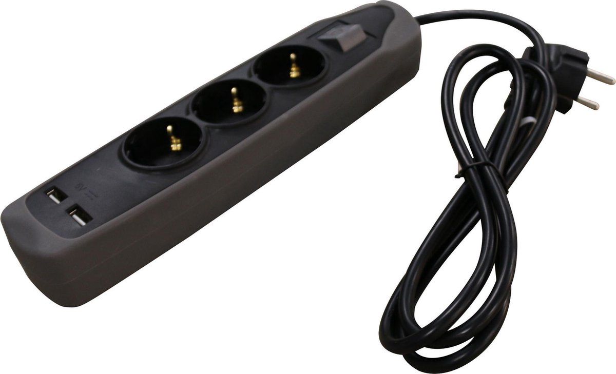 Relectric Stekkerdoos– 3-voudig – 2x Usb-ingang – 1, 5 Meter - Randaarde - RELEC492220