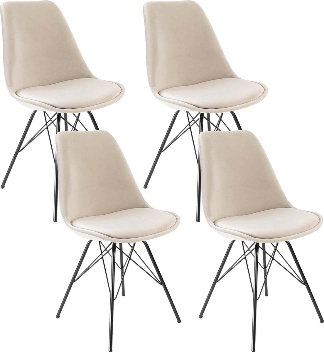 Kick Kuipstoel Velvet Champagne - Zwart Frame - Set Van 4