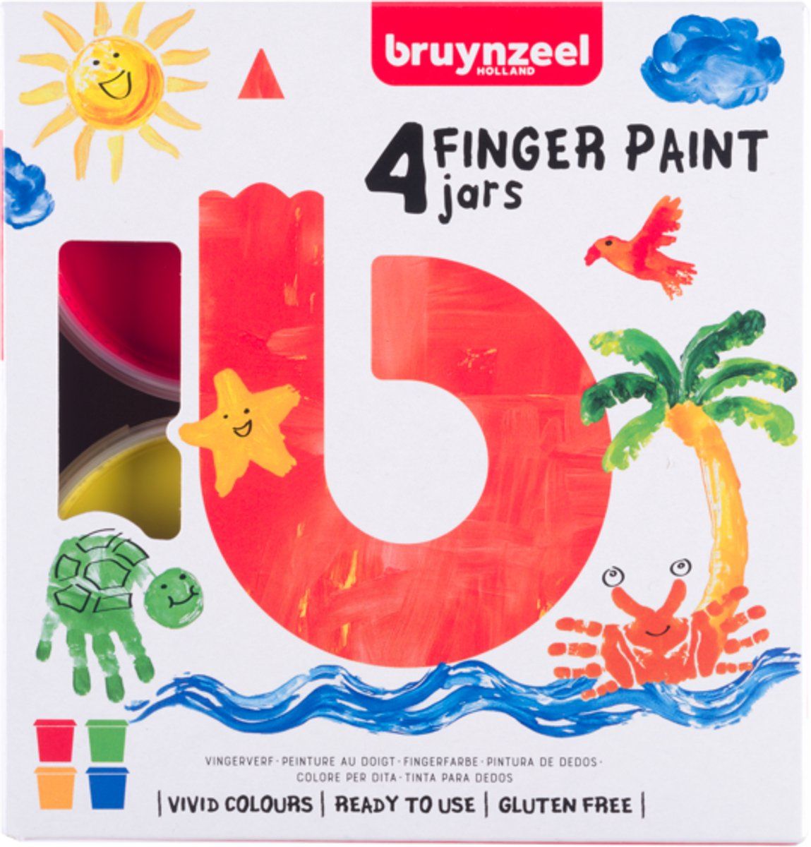 Bruynzeel Vingerverfset - Waterbasis - 4 Levendige Kleuren - (4 X 85 Ml)