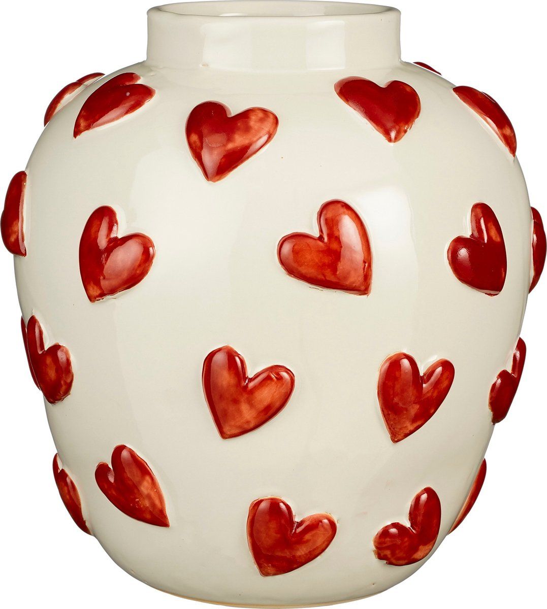 Mica Decorations Hearts Vaas - H33 XØ30 Cm - Keramiek - Wit, Rood