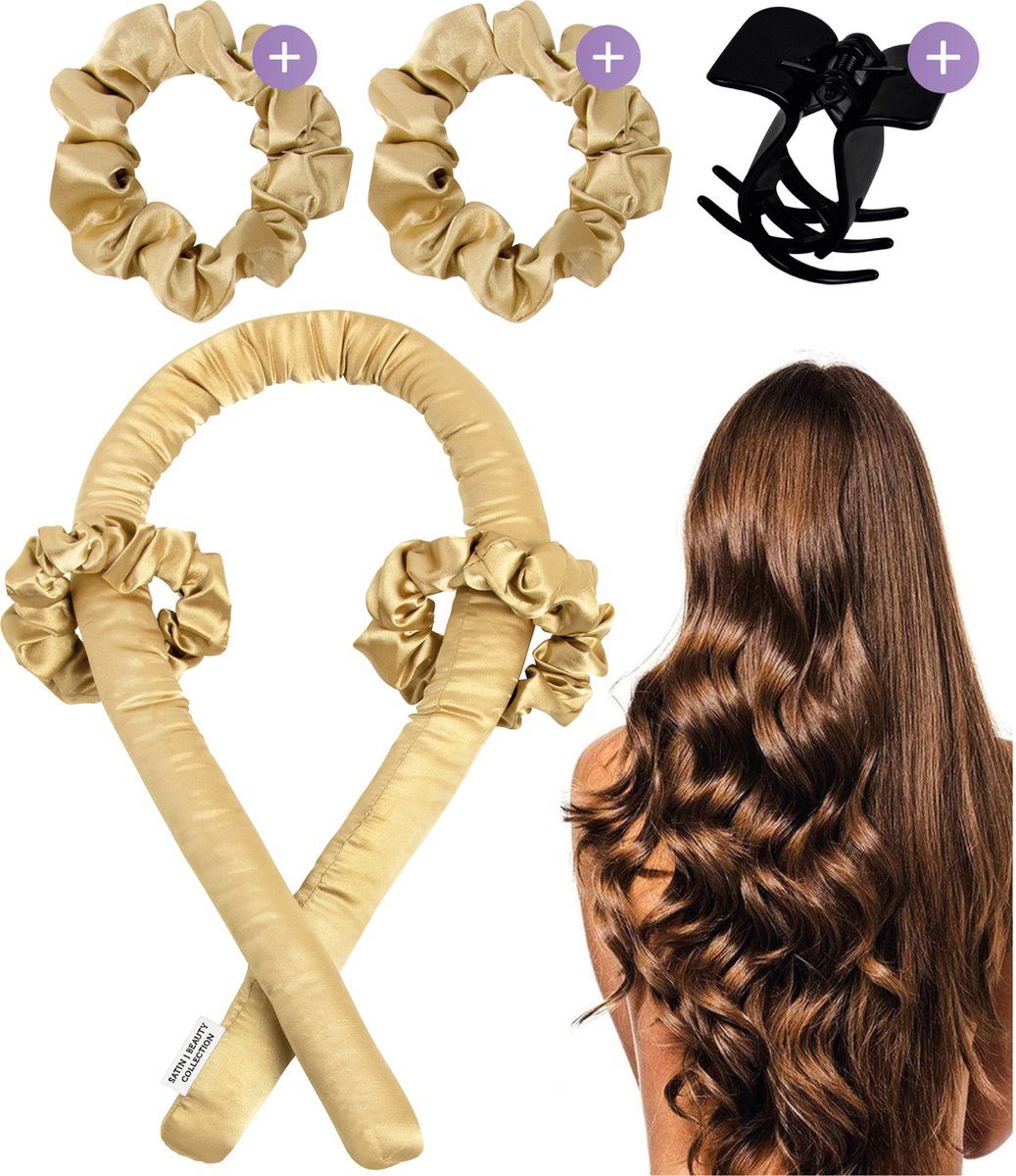 Soft&Silky - Heatless Curls - Satijnen Haarrollers - 2 Scrunchies En 1 Haarklip