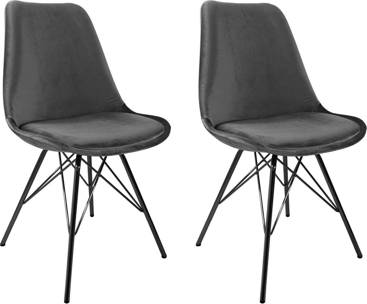 Kick Kuipstoel Velvet Donkergrijs - Zwart Frame - Set Van 2