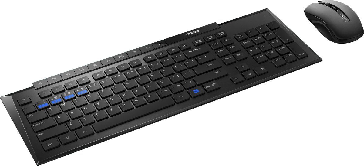 Rapoo 8200M - Toetsenbord + Muis Comboset - Multi-mode Draadloze Verbinding - Zwart