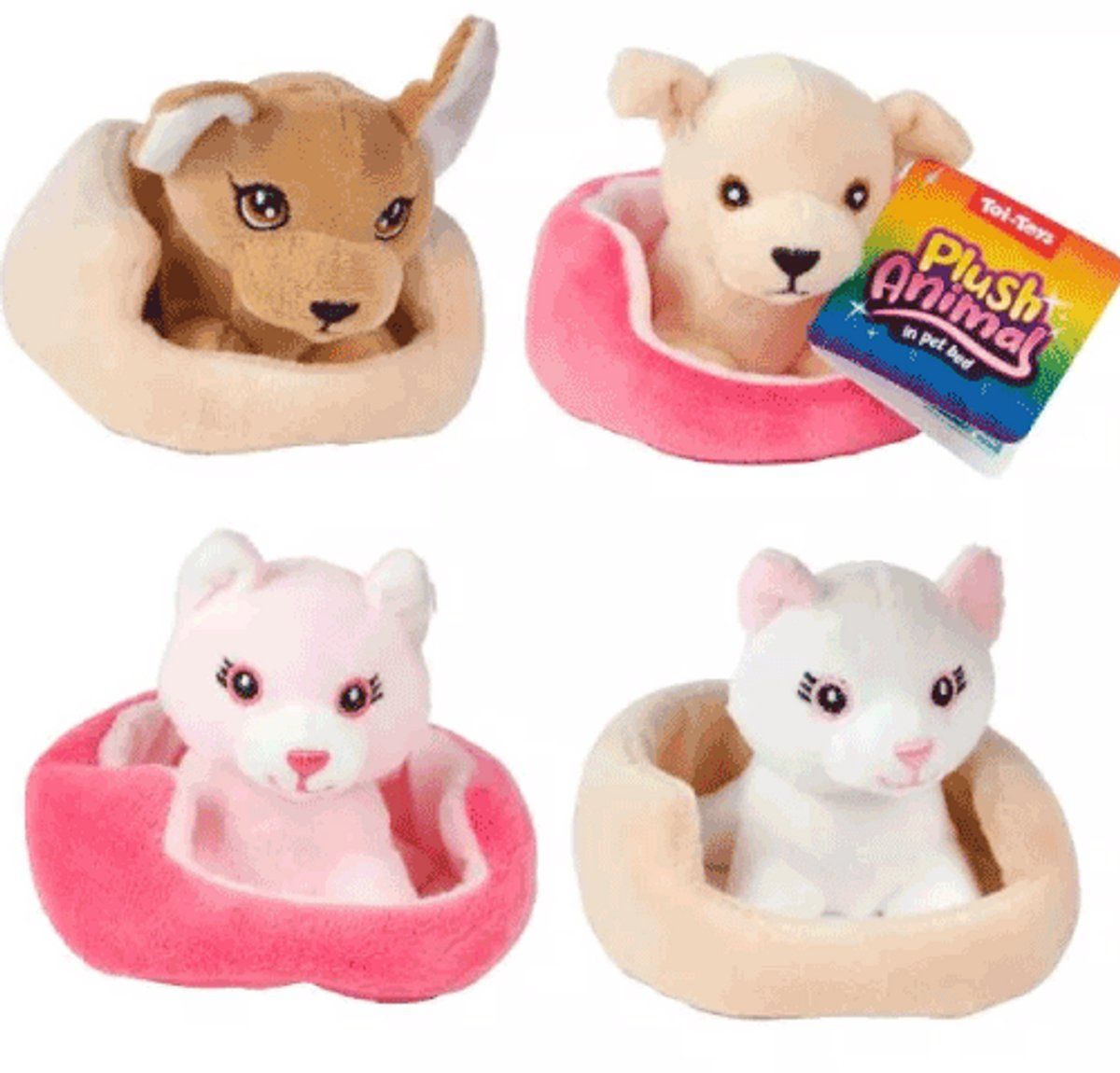 Toi-Toys Toi Toys - Pluchen Honden/katten - 11 Cm In Mandje - Multi (16 Stuks)