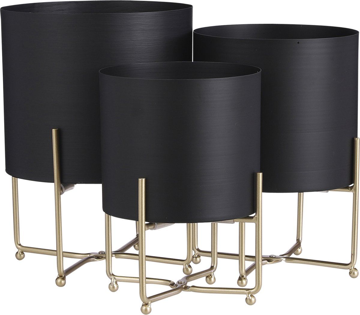 Mica Decorations Aries - Bloempot Op Standaard - Set Van 3 H32 XØ24 Cm - Zwart (set Van 3)