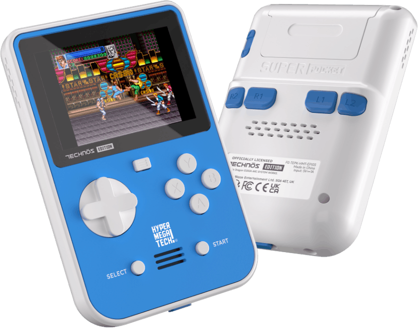 HyperMegaTech Technos Super Pocket - Handheld Console - 15 Voor Geïnstalleerde Games - Wit/Blauw