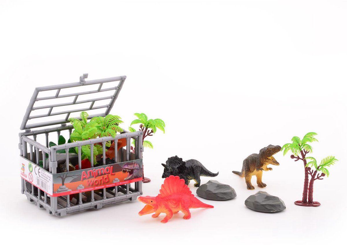 John Toys Dinosaurussen In Kooi - 10 Delig - Afmeting 11 X 8 X 8 Cm (10 Stuks)