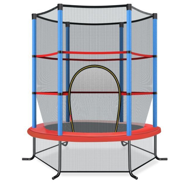 Coast Kindertrampoline -Ø 165 cm - Veiligheidsnet en Stalen Frame - Blauw/Rood