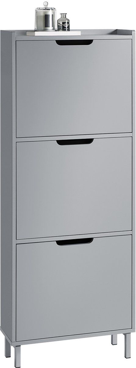 SoBuy FSR151-H-Hg - Schoenenkast - 3 Kleppen - Grijs