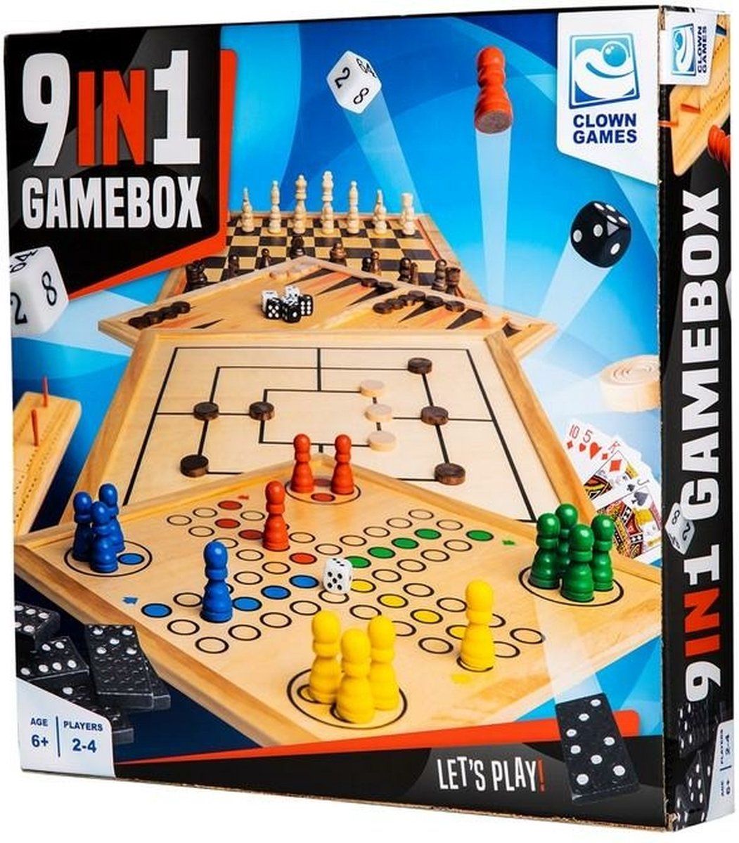 Clown Games 9-In-1 Spellendoos - Hout - 9 spellen - 35 x 35 x 6 cm
