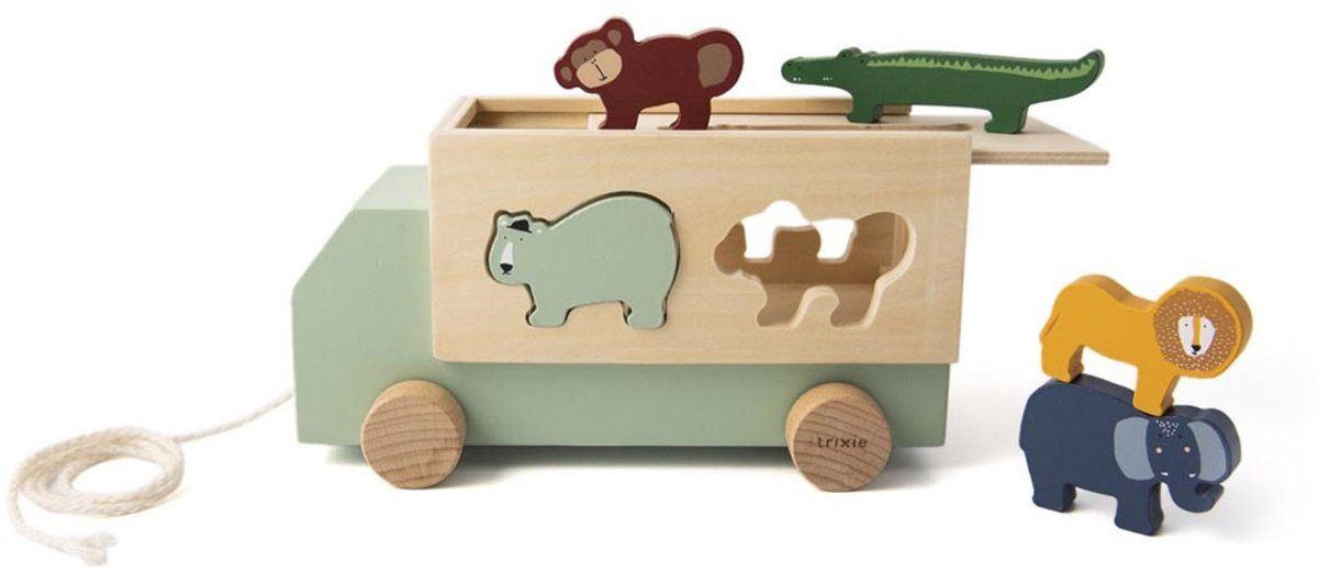 Trixie Houten Speelgoed - Dieren Truck - Vrachtwagen Met Vormenstoof En 5 Dieren - Meerkleurig
