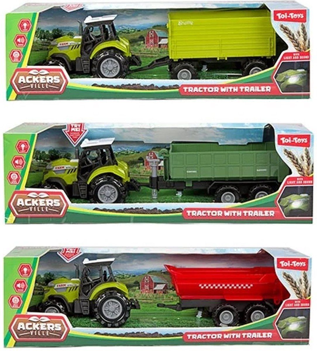 Toi-Toys Tractor - Tractor Met Trailer - Geluid - Groen Met Rode Trailer
