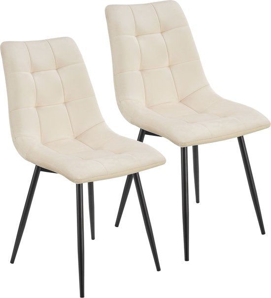 Juskys Stalen Eetkamerstoelen Blanca - Set Van 2 - Beige - Fluweel
