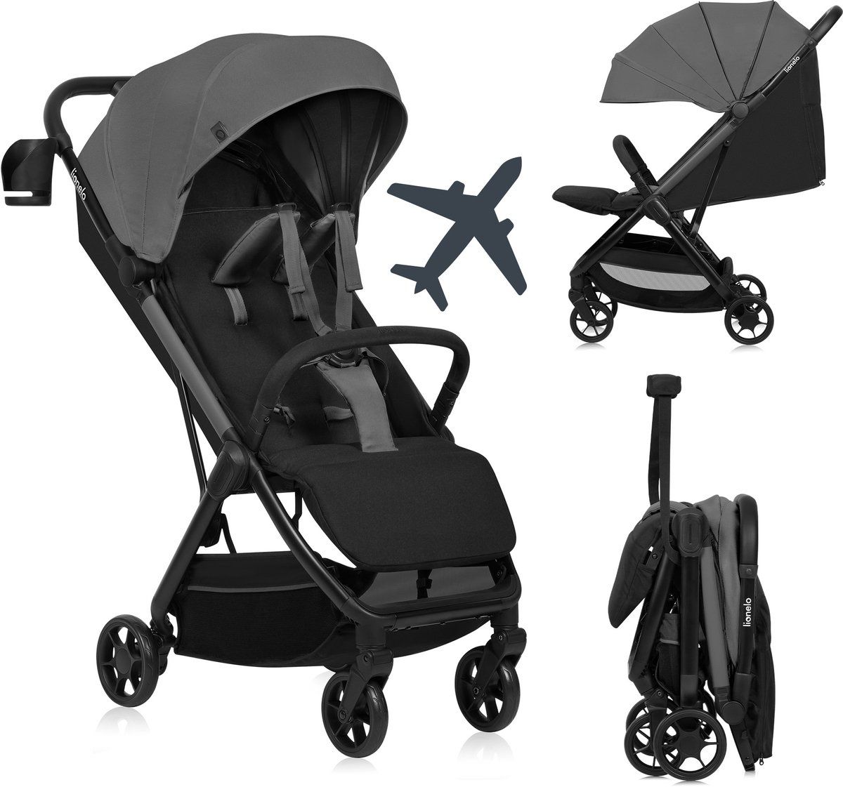 Lionelo Julie Air - Ultralichte Buggy - Auto-Folding Compact - 7, 5 Kg - Verstelbare Rugleuning - Xxl Zonnescherm UPF50+ - Onderhoudsvrije Wielen -