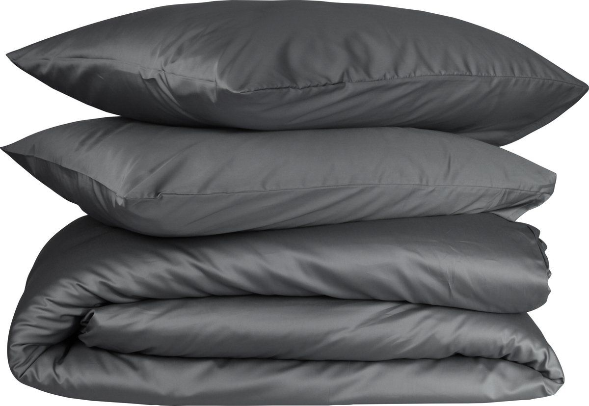 Phlox Queen Collectie Dekbedovertrek 200x200/220 Cm - Katoen-Satijn 300 Tc - Inclusief 2 Kussenslopen 60x70 Cm - Luxe En Zacht Pima Katoen - Antraciet