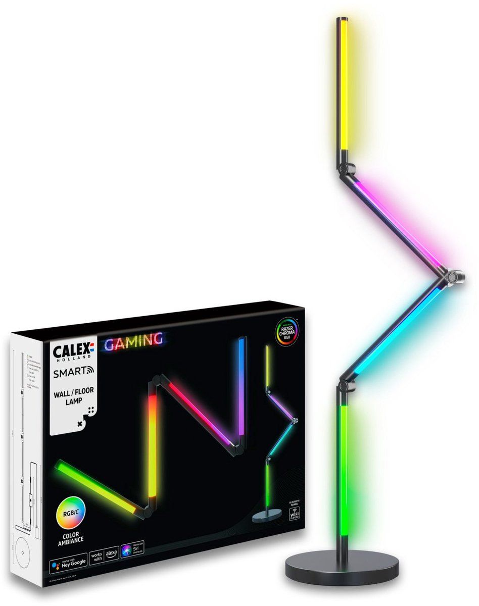 Calex Slimme Led Vloerlamp - Smart Wifi Hoeklamp - Dimbaar Rgb En Wit Licht - 140cm Zwart