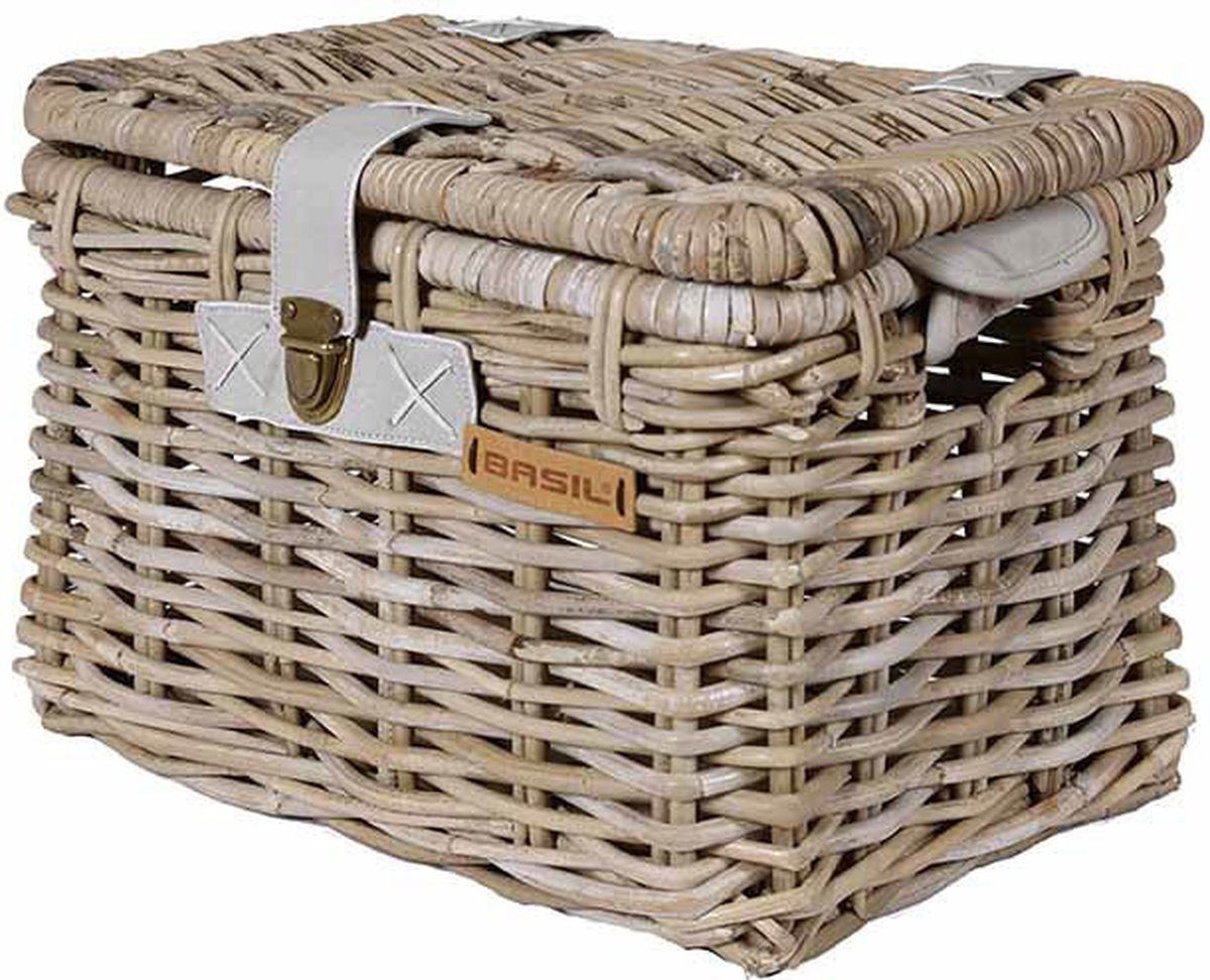 Basil Denton M - Fietsmand - Luxe rotan met deksel - Grijs