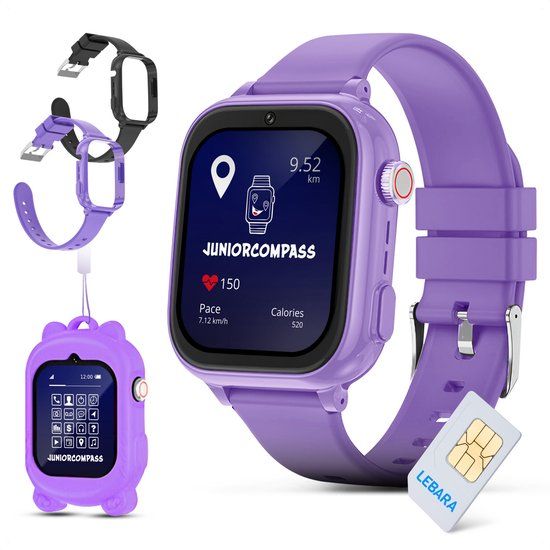 Merkloos JuniorCompass Smartwatch Kinderen - Gps Tracker - Gps Horloge Kind - Gps Tracker Kind - Stappenteller - Incl Simkaart