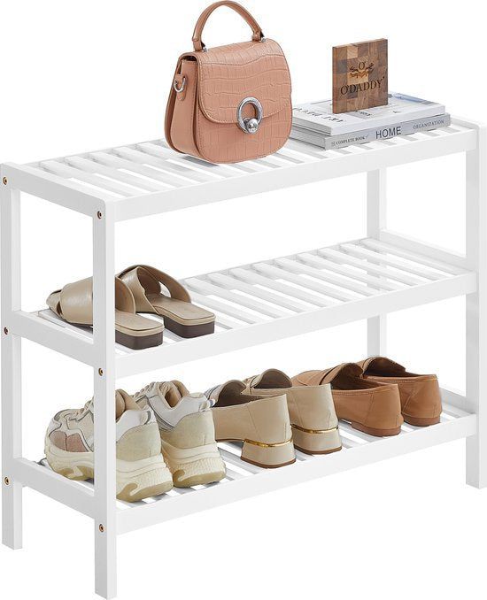 O'Daddy® Schoenenrek - Schoenenbank - 3-laags - Bamboe - Wit - 70, 1 X 28, 7 X 45, 3 Cm