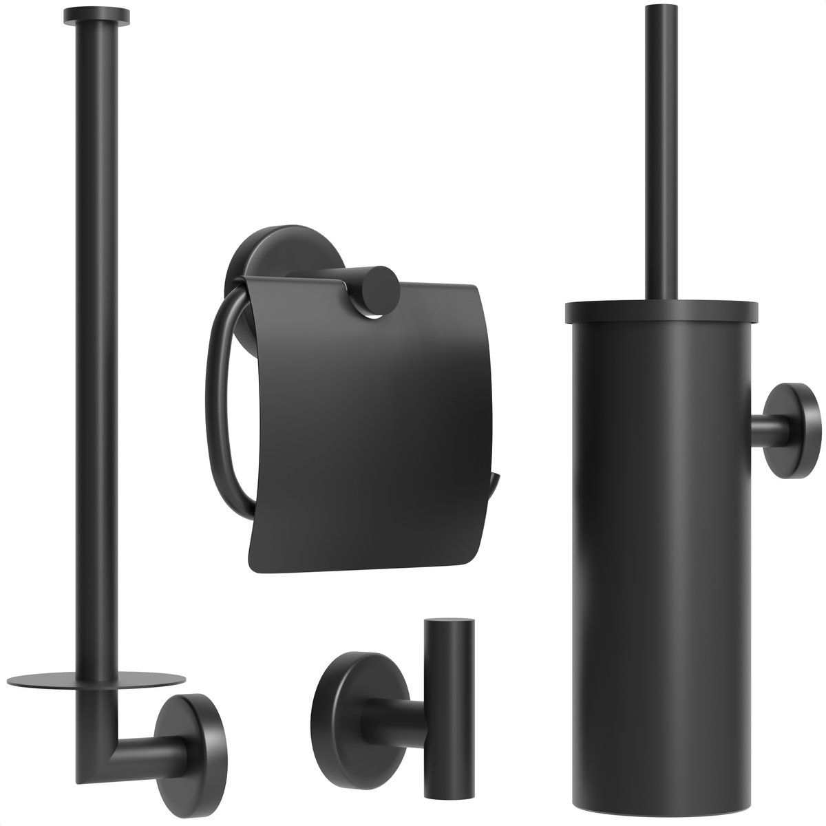 Avalo Toiletaccessoireset Zwart 4-delig - Luxe Toilet Set - Toiletborstel Met Houder / Toiletrolhouder / Reserverolhouder / Handdoekhaak - Incl.