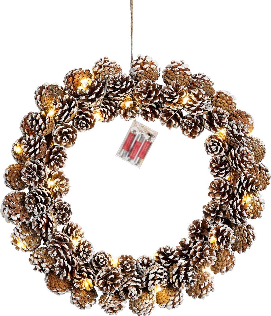 House of Seasons Kerstkrans - LED Verlichting 30 lampjes -Ø48 cm - Bruin