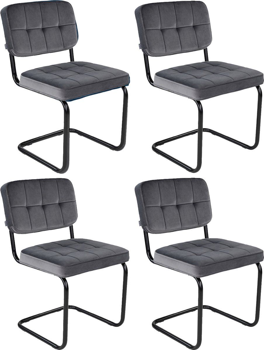 Kick Buisframe Stoel Ivy Donkergrijs - Set Van 4