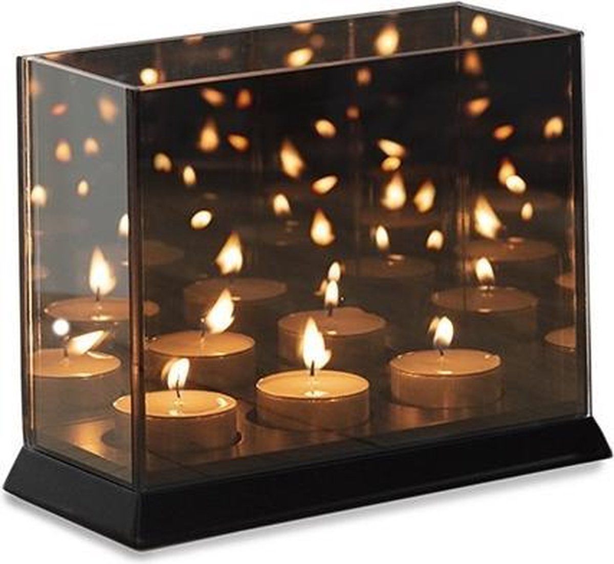 Lifa Living Kaarsenhouder - Waxinelichthouder - Zwart Glas - 3 Kaarsen - 20 X 9 X 15 Cm