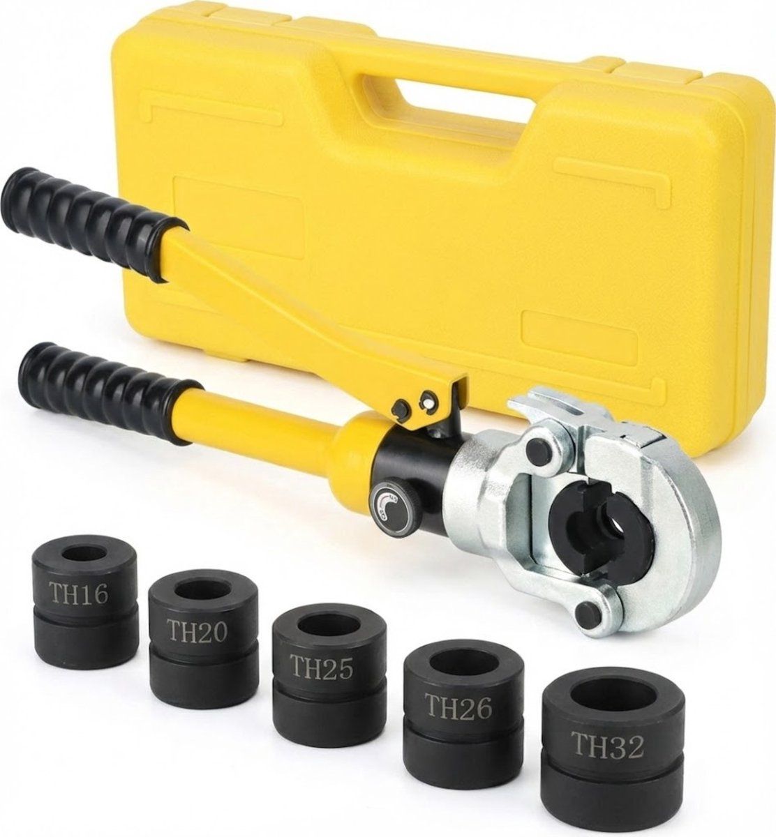 Merkloos Malmoo Perstang Th Set - Hydraulische Krimptang Voor Persfittingen - Perstang Waterleiding - Inclusief TH16, TH20, TH25, TH26 & TH32 Persbekken -