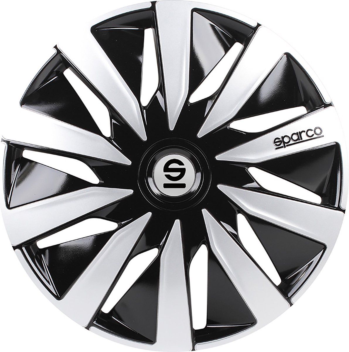Sparco Wieldoppen Lazio - 14 inch - Sterke bevestigingsring - Zwart/Zilver (set van 4)