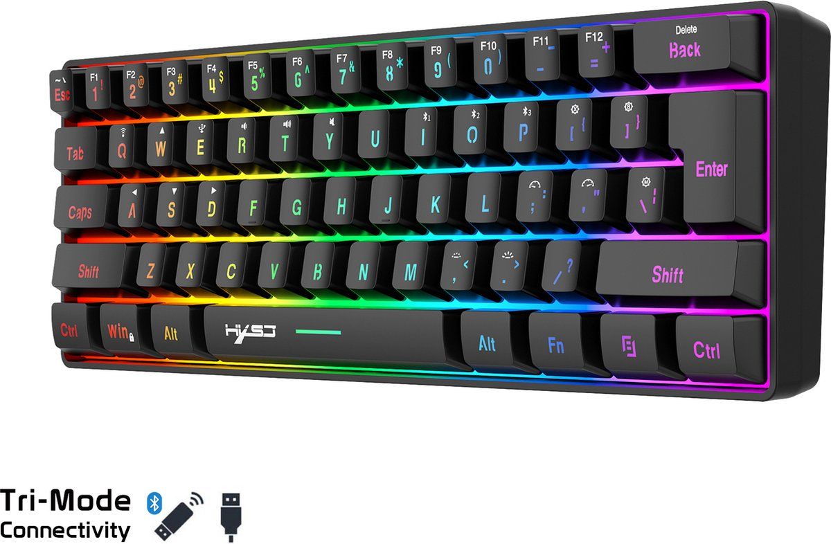 Hxsj L500 - Draadloze Gaming Toetsenbord - Rgb - Tri Mode - Zwart