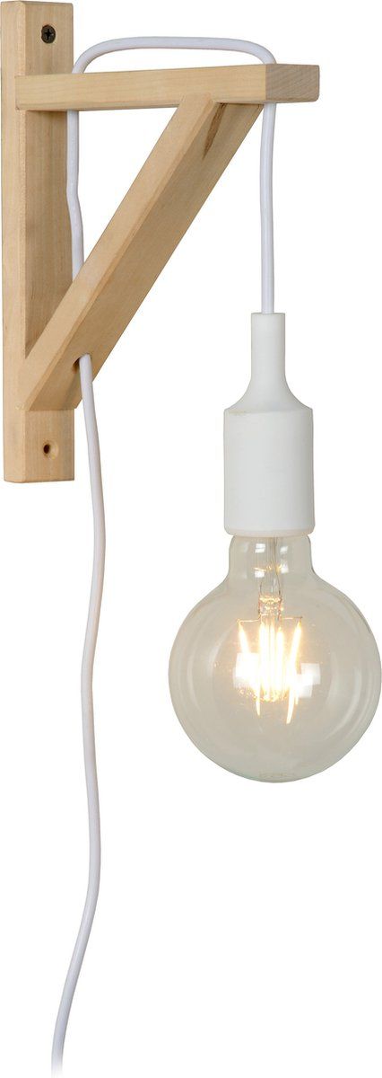 Lucide 08208/01/31 Fix Wall Applique Murale, E27, 60 W, Blanc, Bois Clair, 19 x 3,2 x 22,5 cm