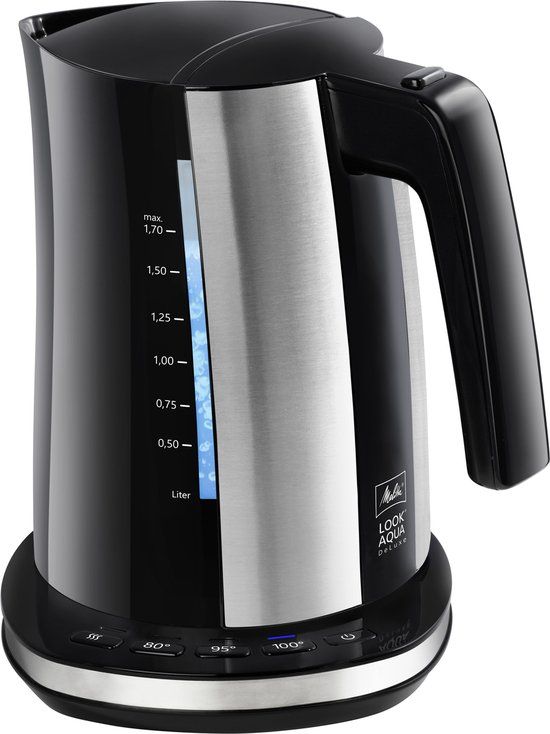 Melitta Zwart Look Aqua Deluxe - Waterkoker 1,7L 2000-2400W 3 Temperatuurstanden - /Rvs