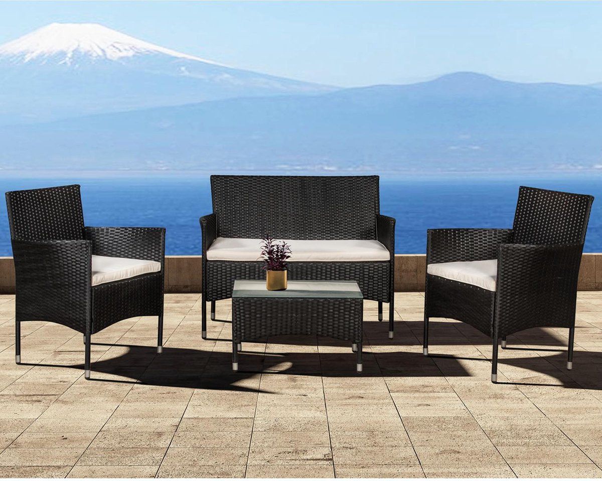 Juskys Fort Myers - Loungeset - Polyrotan - 4 zitplaatsen - Grijs/Wit