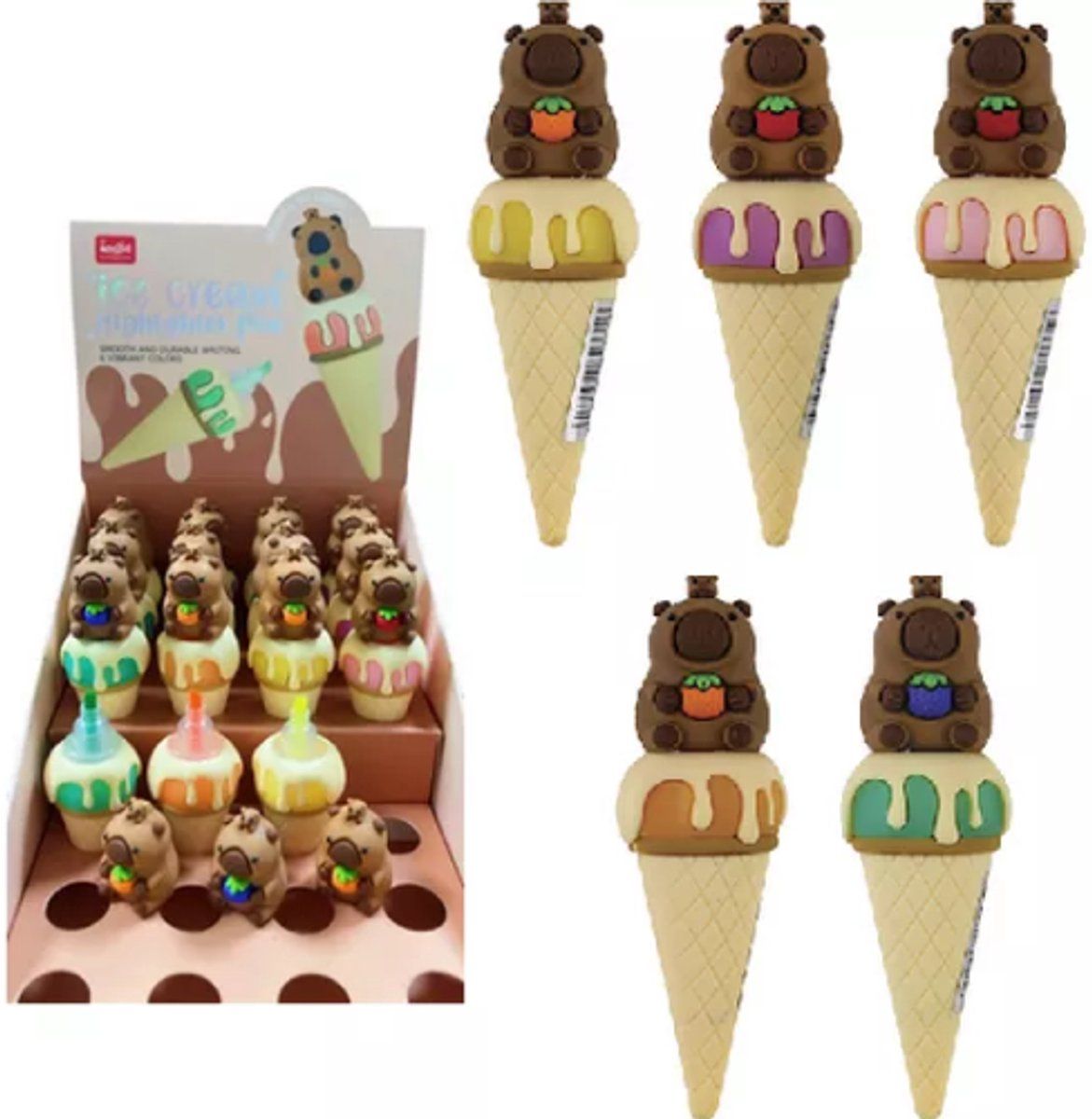 Centrum 24 - Textmarkers - Vrolijk Capybara-thema - Diverse Kleuren (24 Stuks)