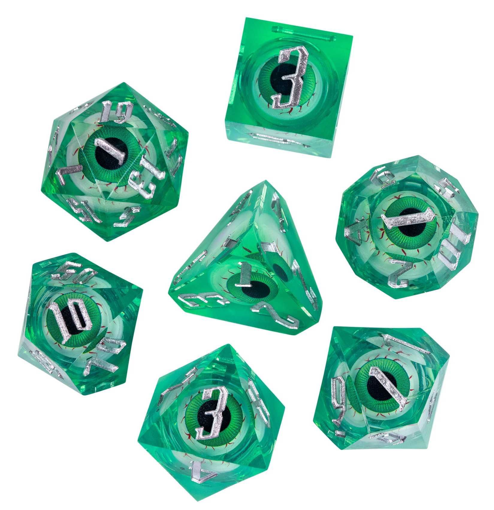 HOT Games Dobbelset Oog Liquid - D4 D6 D8 D10 D10-00 D12 D20 - Groen (set van 7 stuks)
