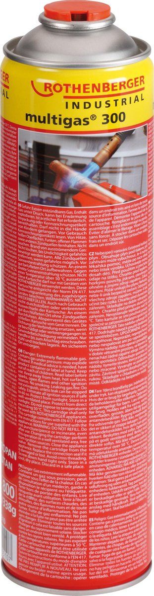 Rothenberger Multigas 300 - Gasfles 600ML - Geschikt Voor Eco-onkruidbrander - Geel Rood