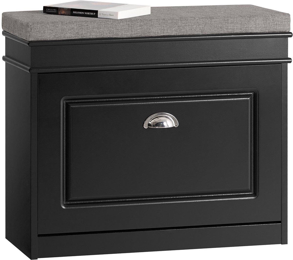 SoBuy FSR82-K-Sch - Schoenenkast Met Klaplade En Zitkussen - 61x24x51 Cm Zwart
