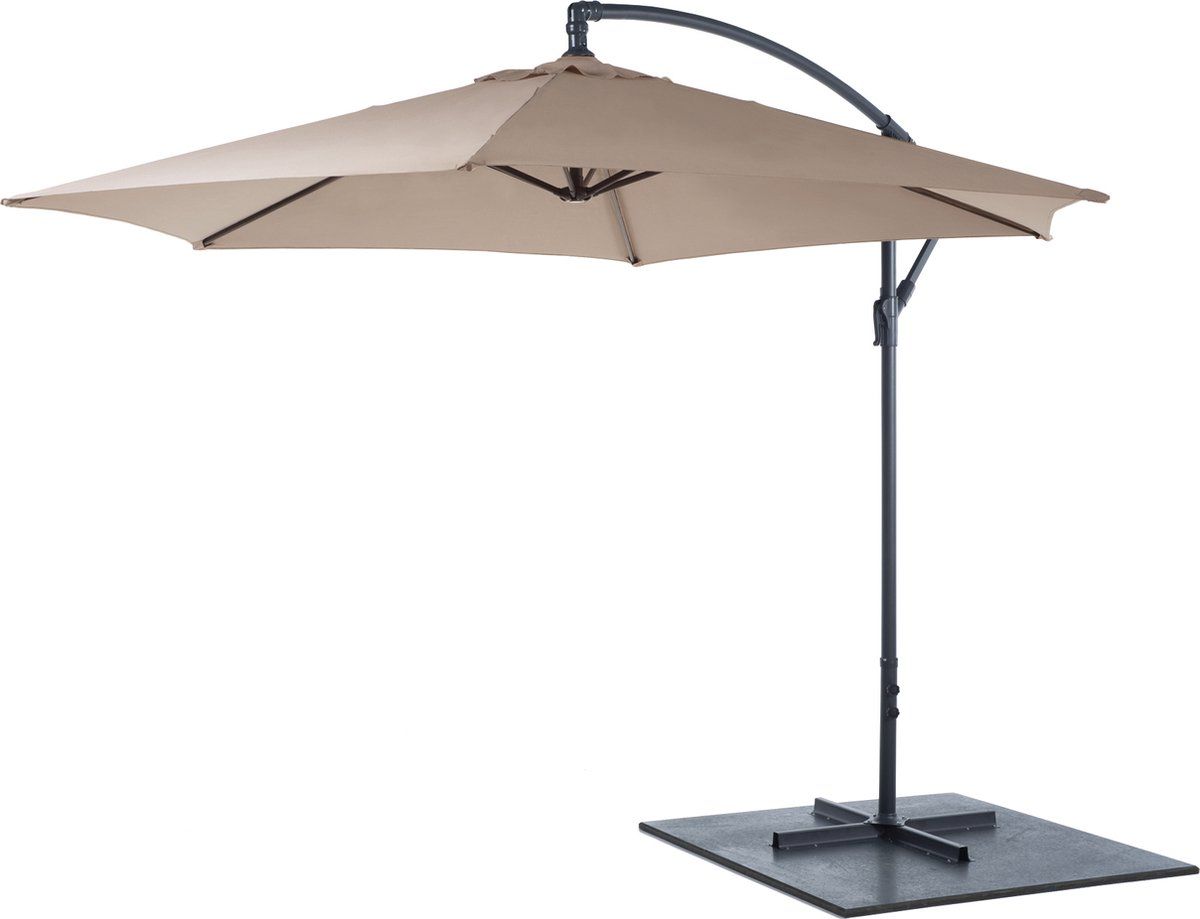 Lifetime Garden Zweefparasol Met Voet - Parasol Kantelbaar - ⌀300 X 300 Cm - Balkonparasol Met Opdraaisysteem - Verstelbaar Tot 3 Meter Hoog - Taupe